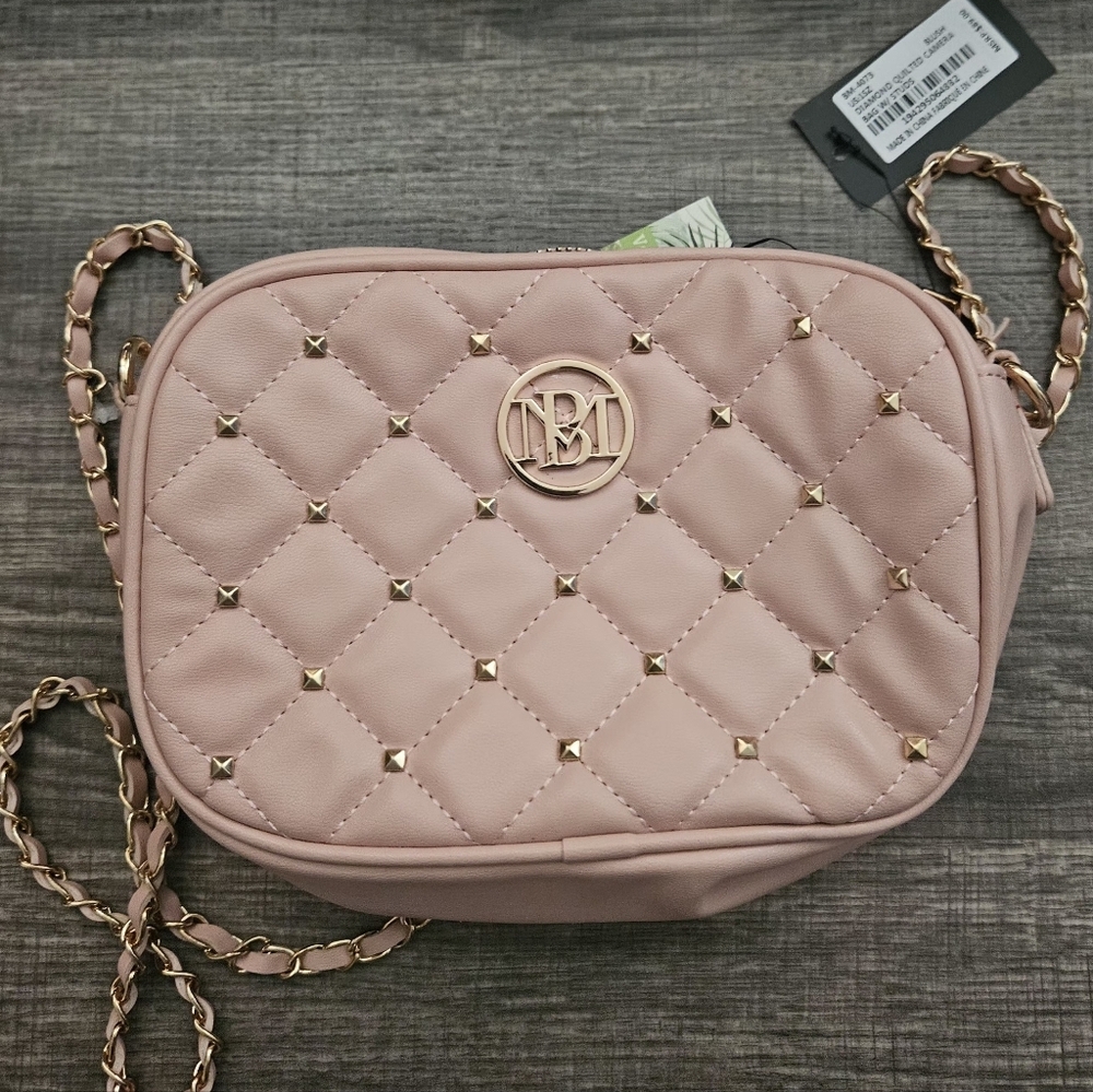 Badgley Mischka Quilted Blush Crossbody with Gold Hardware
